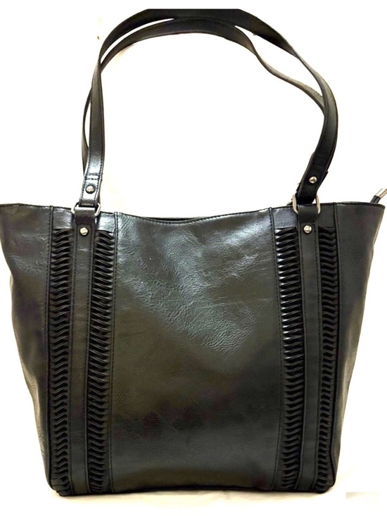Sam & Hadley Handbags - Sam & Hadley Black Faux Leather Large Tote Bag Braided Strap Detail Shoulder Bag